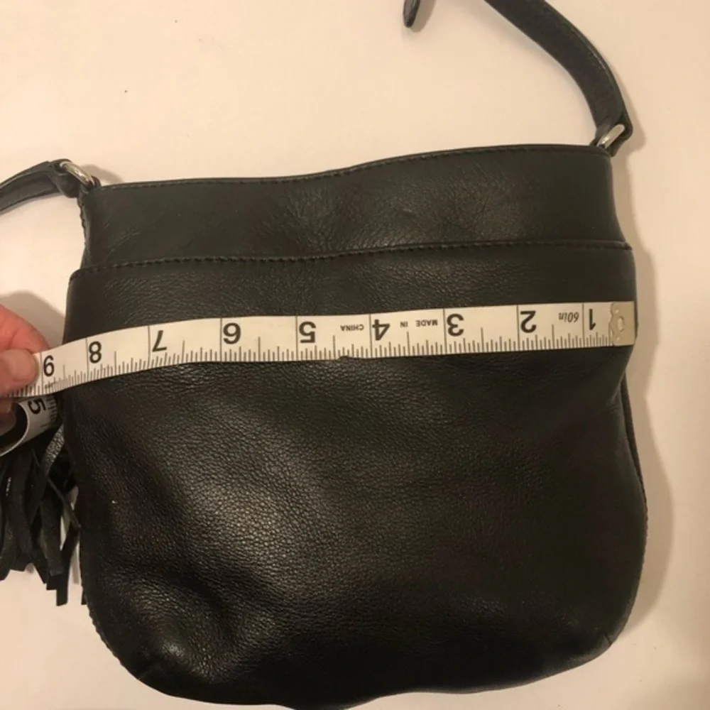 Michael kors black leather tassel crossbody bag